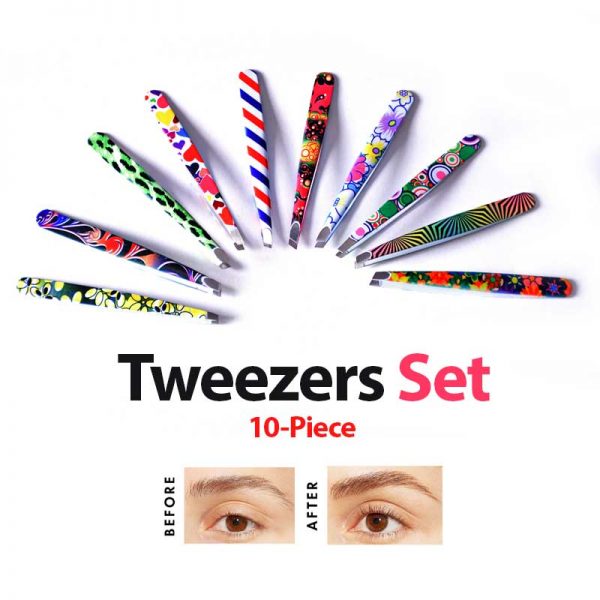 10-Piece Stainless Steel Paper Coating Color Eyebrow Tweezers Set