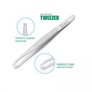 Stainless Steel Hair Removal Tweezers Flat-Tip with Stylish Grip